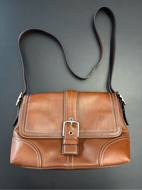 Coach Vintage F11196 Hampton Y2K Soho Flap Brown Leather Shoulder Crossbody Bag
